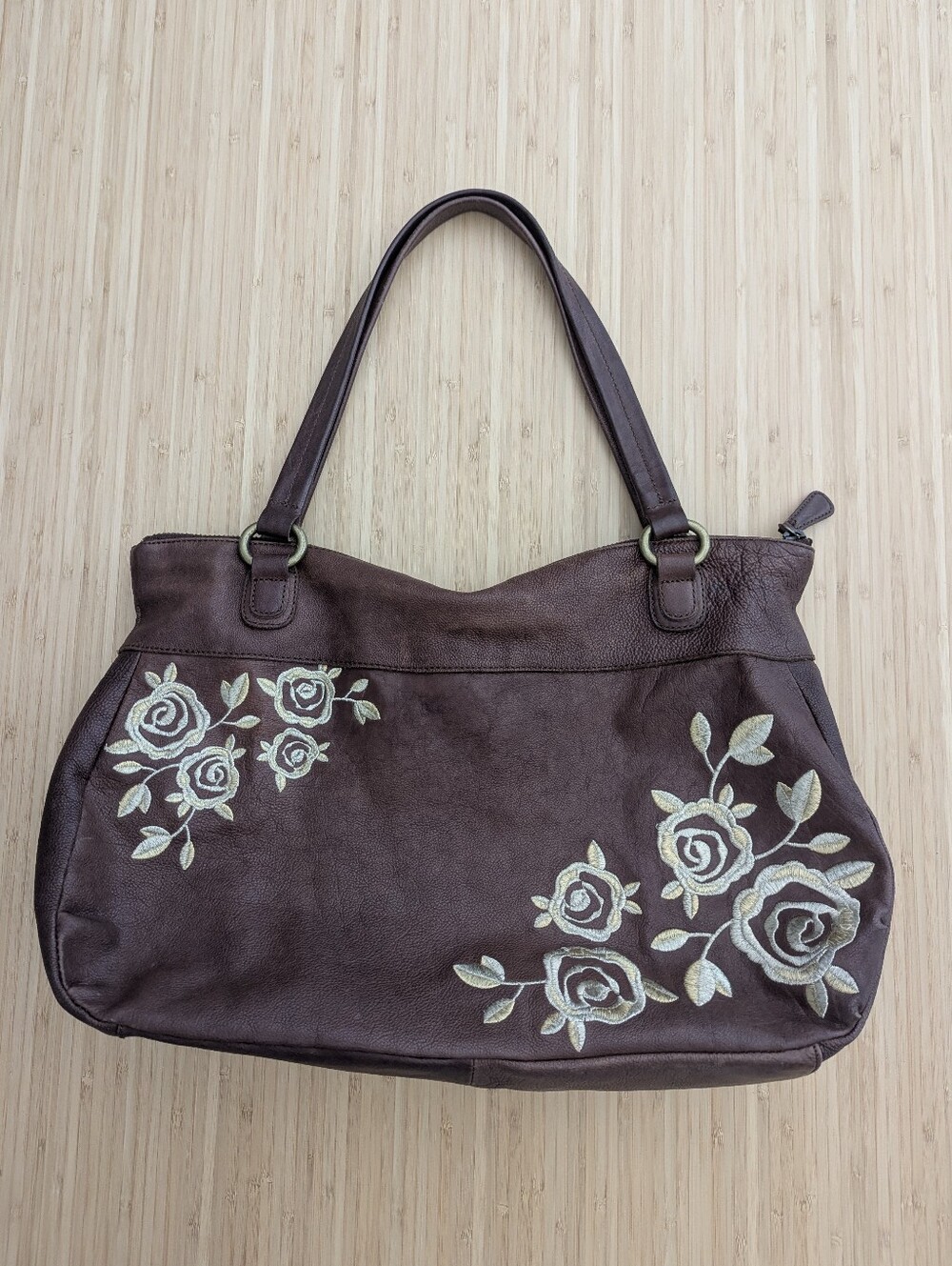 Leather Floral Embroidered Shoulder Bag